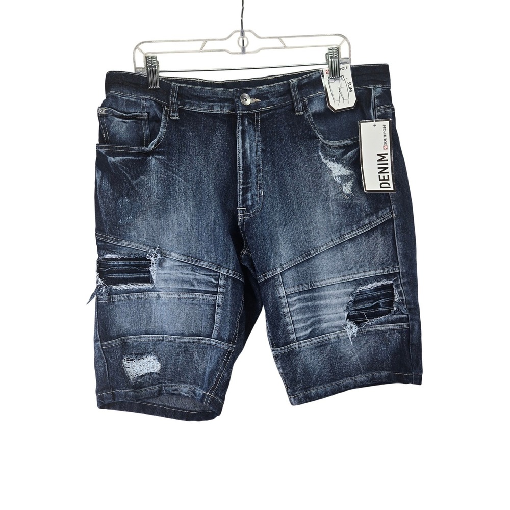 NWT‎ Southpole Men Slim Fit Dark Wash Distressed Denim Shorts Size 34 Streetwear